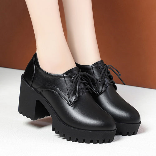 Damen Komfortable Schnürschuhe mit markantem Blockabsatz und rutschfester Sohle EB