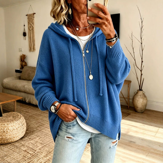 Damen Oversize Kapuzen-Zip-Cardigan aus weichem Feinstrick EB