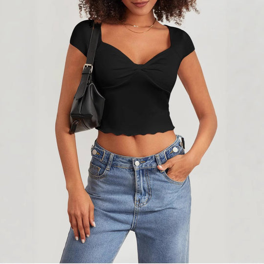 Damen Crop-Top mit herzförmigem Ausschnitt und Raffung EB