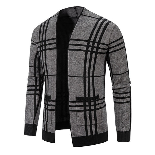 Herren Strickjacke mit modernem Karomuster und praktischem Reißverschluss EB