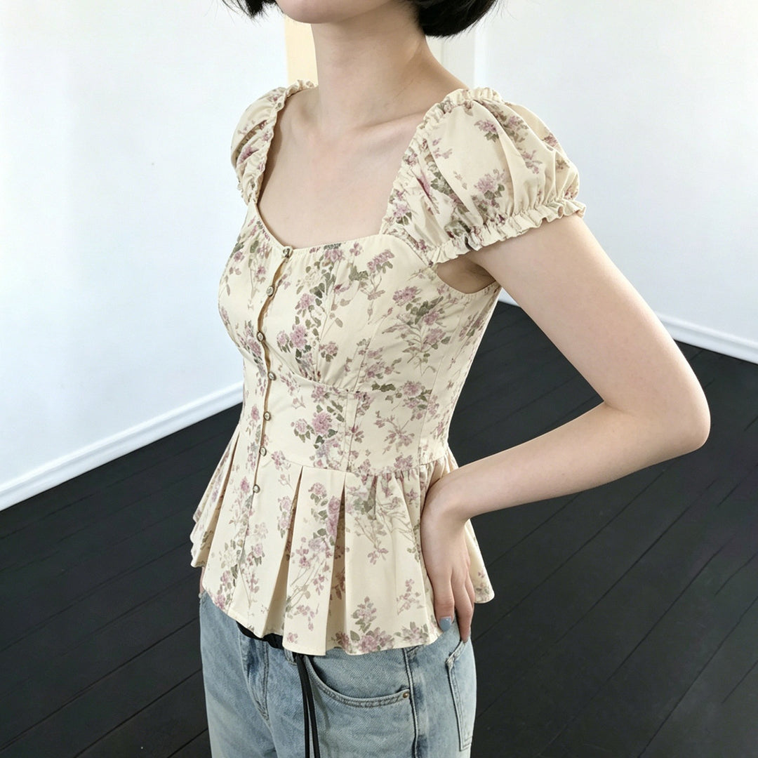 Damenbluse mit floralem Design und Rüschenärmeln EB