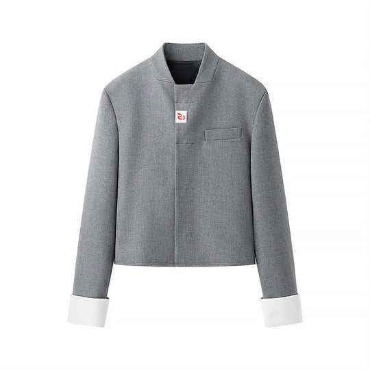 Damen modische Kurzjacke mit asymmetrischem Design und elegantem Stehkragen EB