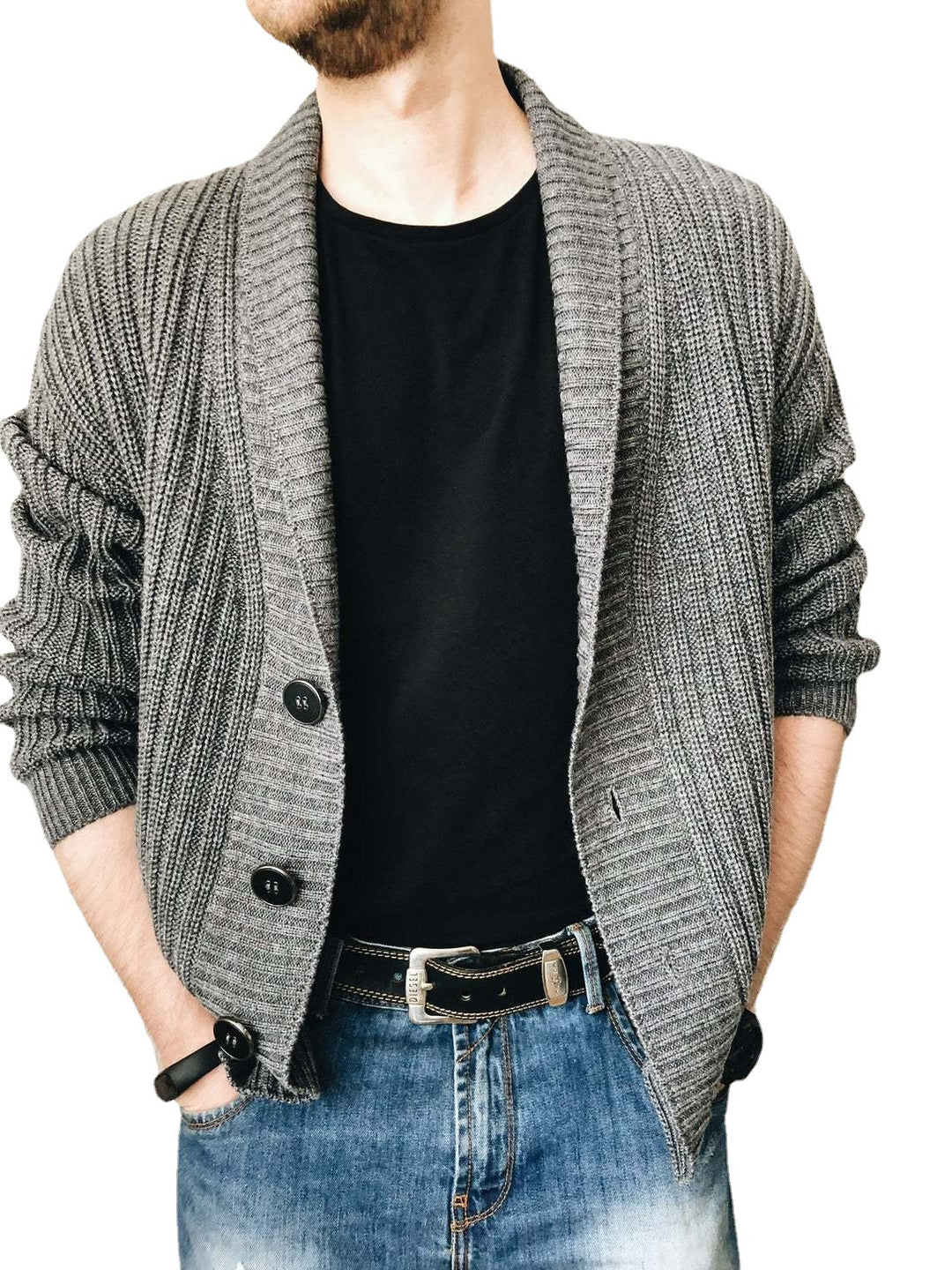 Herren Strickjacke mit modischem Schalkragen und praktischen Knöpfen EB