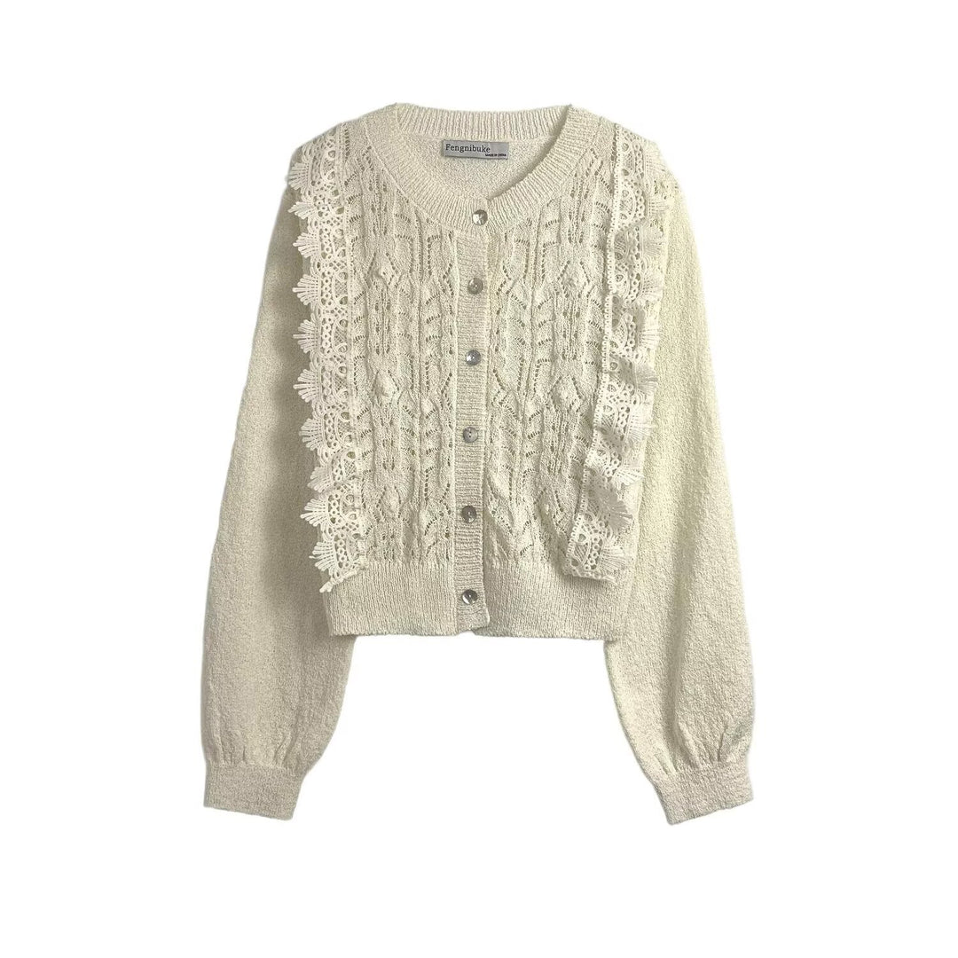 Damen Strickjacke mit filigranem Häkelmuster EB