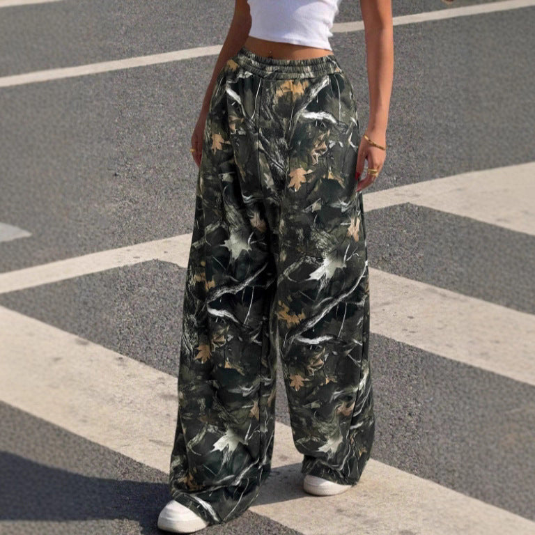 Damen nan weite Palazzo-Hose mit floralem Alloverprint und elastischem Bund EB