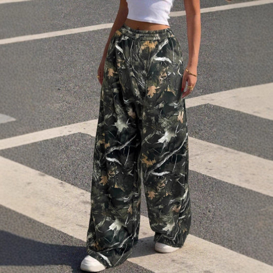 Damen nan weite Palazzo-Hose mit floralem Alloverprint und elastischem Bund EB