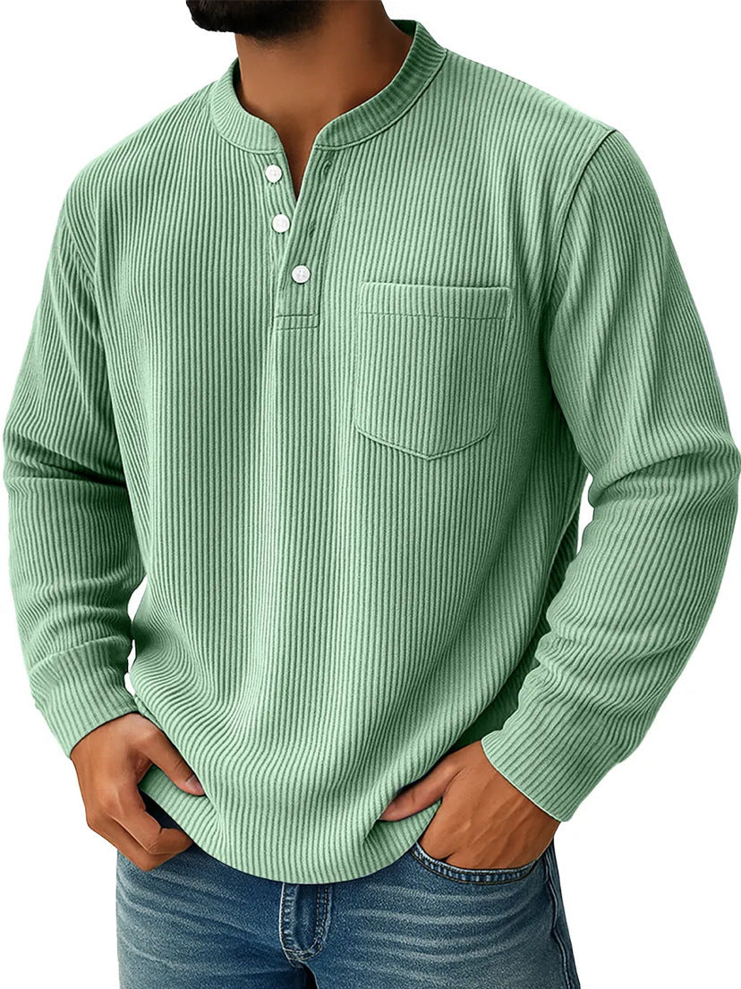 Herren nan thermisches Waffelstrick-Henleyshirt mit Stehkragen Brusttasche und geripptem Komfortschnitt EB
