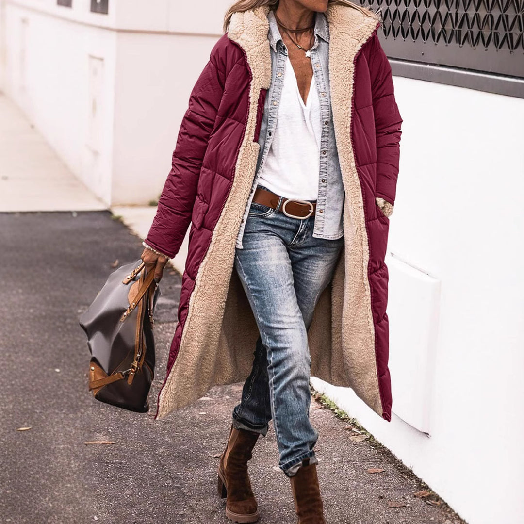 Damen Wintermantel im lässigen Oversized-Stil mit Kapuze und seitlichen Taschen EB