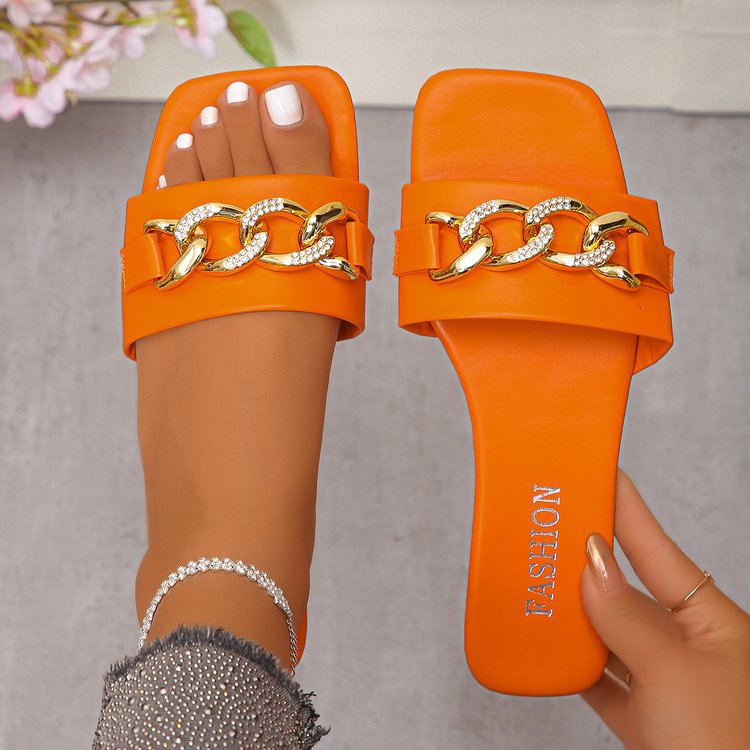 Damen Komfortable Sandalen mit funkelndem Kettenakzent EB