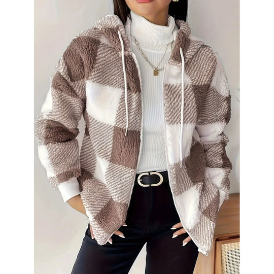 Damen kuschelweiche Karomuster-Fleecejacke EB