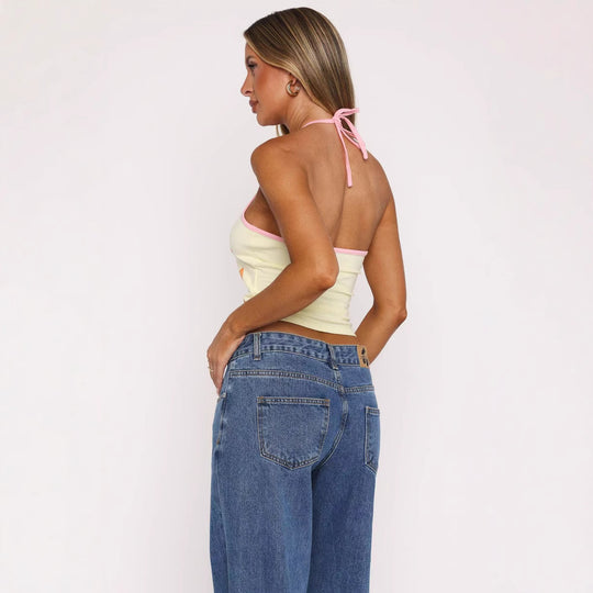 Damen Crop-Top mit floralem Druck und verstellbaren Trägern EB