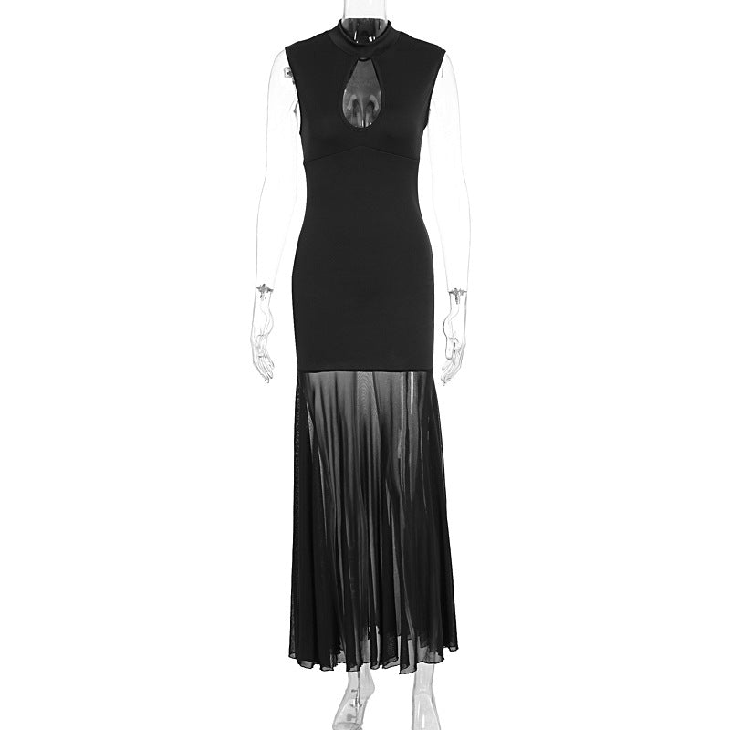 Damen Elegantes Kleid mit hohen Kragen und Schlitz EB