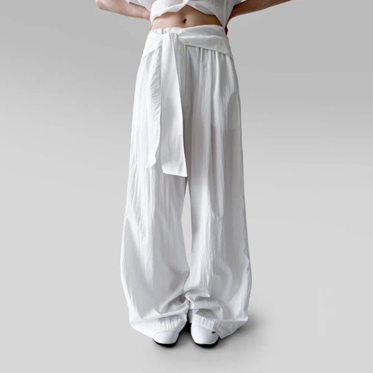 Damen nan Highwaist Leinenhose mit weitem Bein und dekorativem Bindegürtel EB