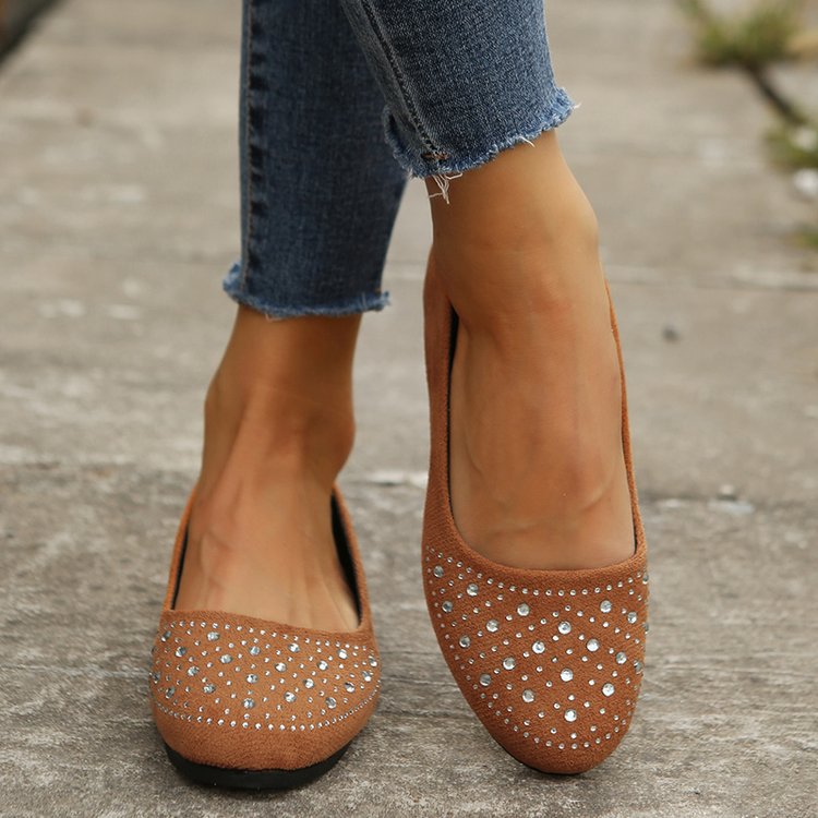 Damen Elegante Ballerinas mit Funkelndem Strass-Detail und Komfortabler Sohle EB