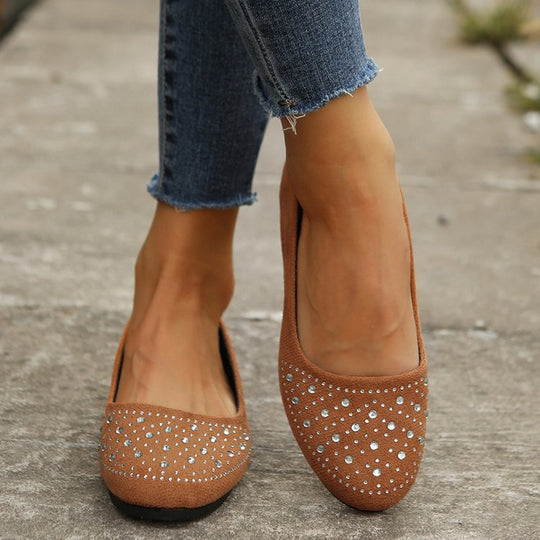 Damen Elegante Ballerinas mit Funkelndem Strass-Detail und Komfortabler Sohle EB
