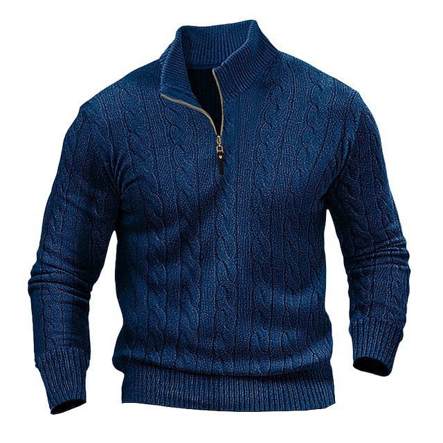 Herren Strickpullover mit Reißverschluss und klassischem Zopfmuster EB