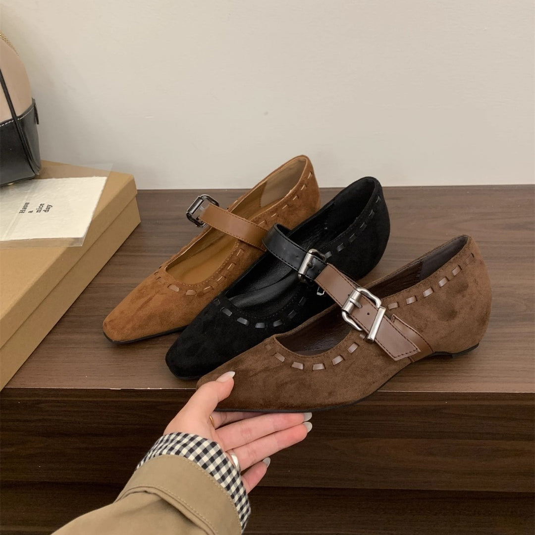 Damen elegante Mary Janes mit modischer Schnalle und hochwertiger Wildlederoberfläche EB