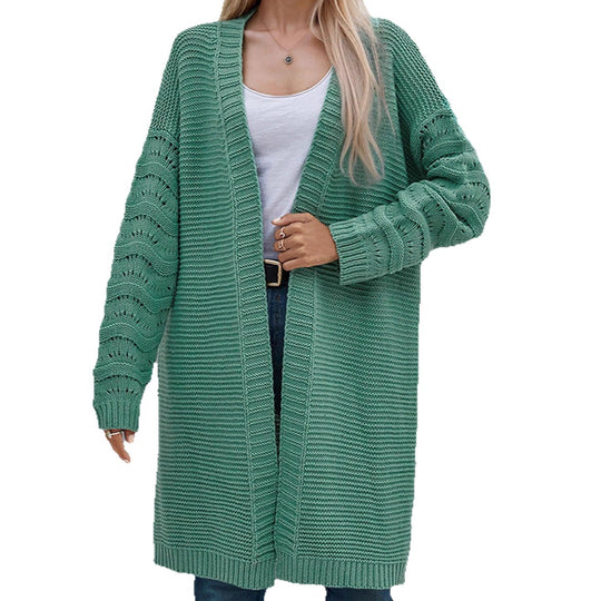 Damen Langer Strickcardigan mit luftiger Maschenstruktur und offener Front EB