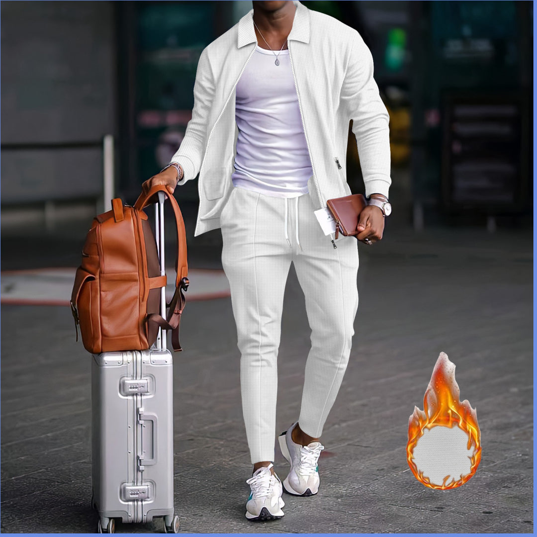 Herren nan zweiteiliges Reise-Loungewear-Set mit strukturierter Jacke, Reißverschluss und konischer Jogginghose EB