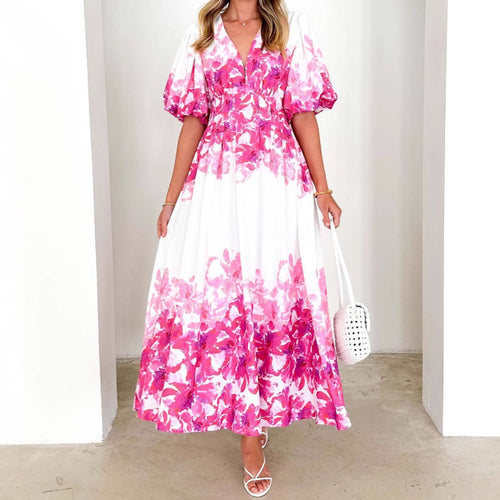 Damen Maxikleid mit voluminösen Ärmeln und floralem Print EB