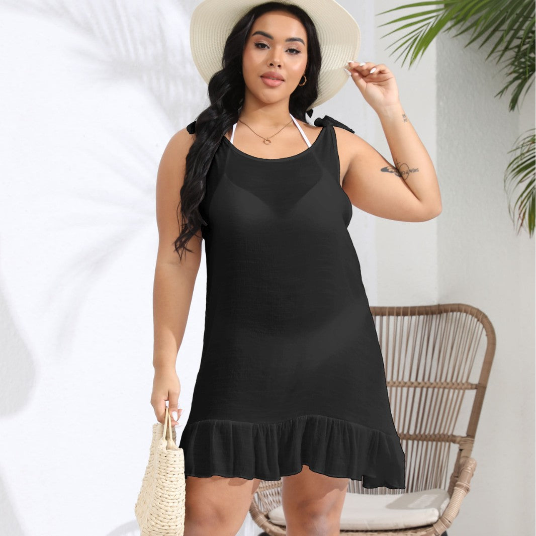 Damen lässiges Strandkleid mit Rüschensaum und Trägerdetail EB