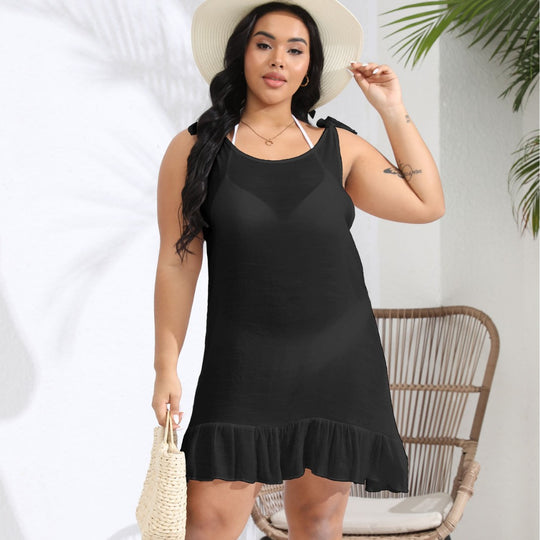 Damen lässiges Strandkleid mit Rüschensaum und Trägerdetail EB