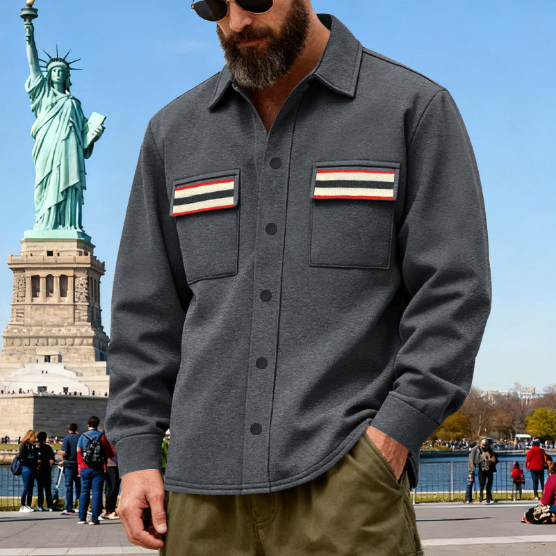 Herren Overshirt-Jacke mit Druckknopfleiste und gestreiften Brusttaschen EB