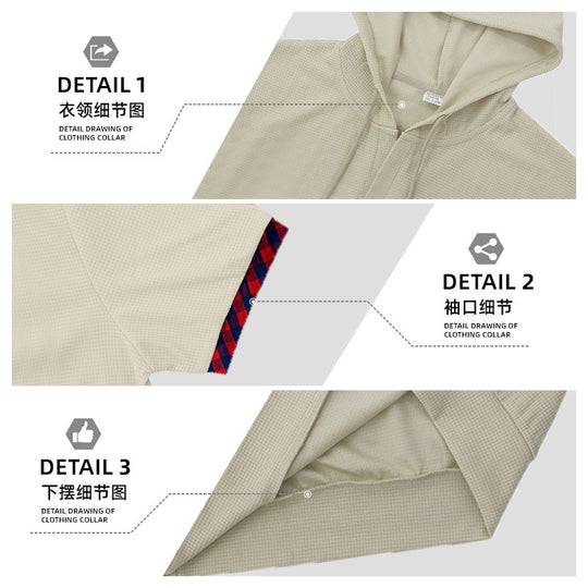 Herren nan schmal geschnittenes Kurzarm-Kapuzenshirt im Polostil mit Henley-Ausschnitt und karierter Ärmelmanschette EB