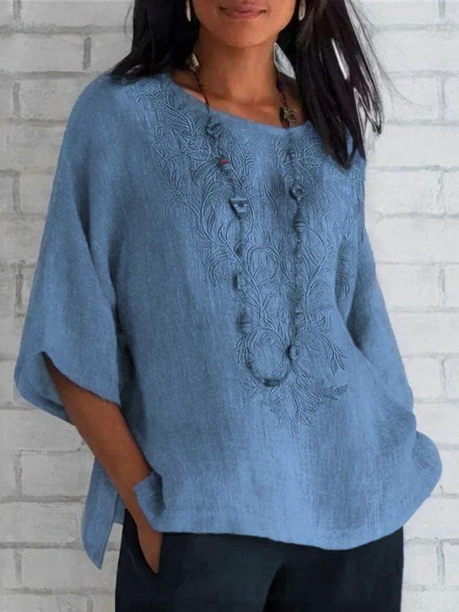 Damen bestickte Leinenbluse EB