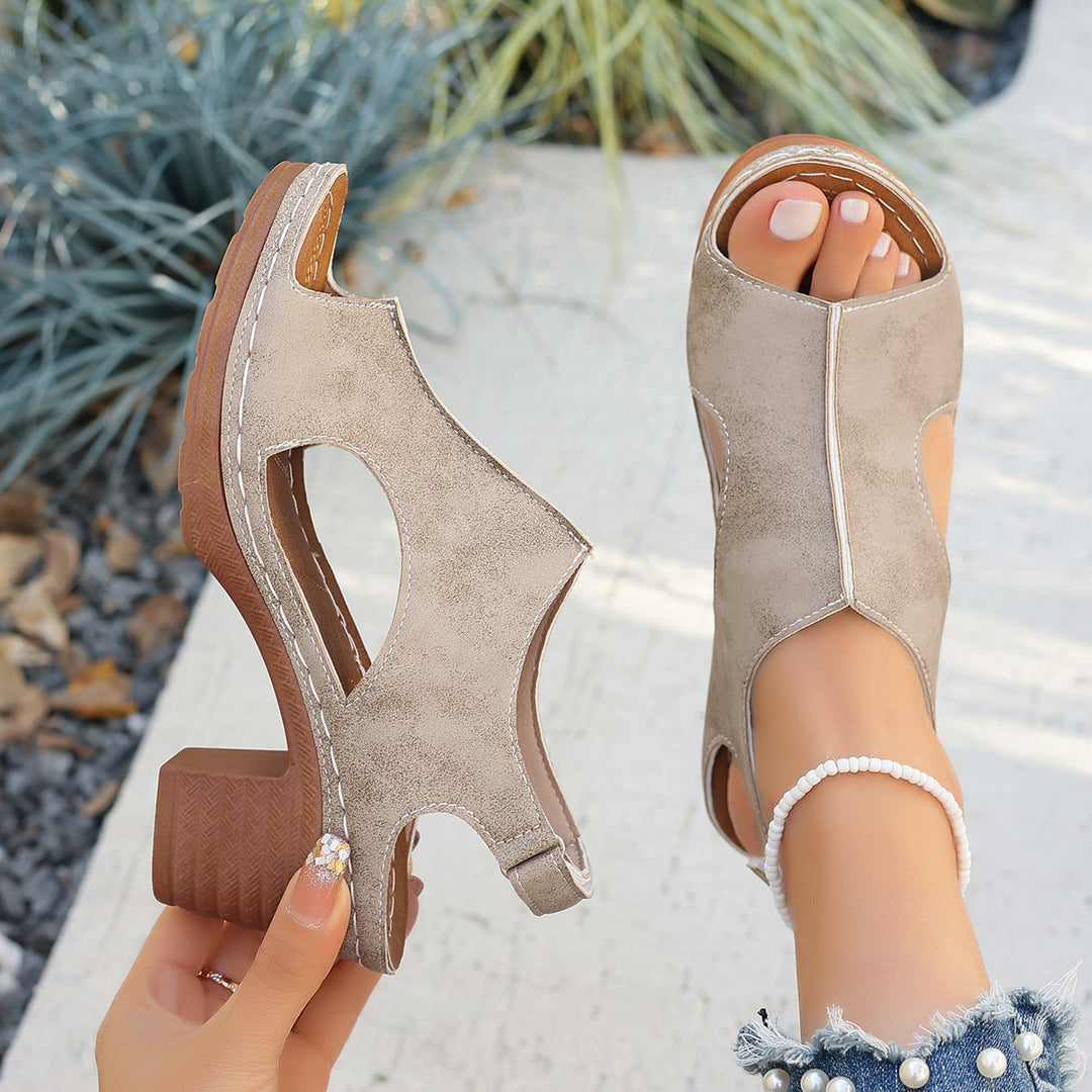Damen Elegante Sommer-Sandaletten mit ausgeschnittenem Design und bequemer Blockabsatz EB
