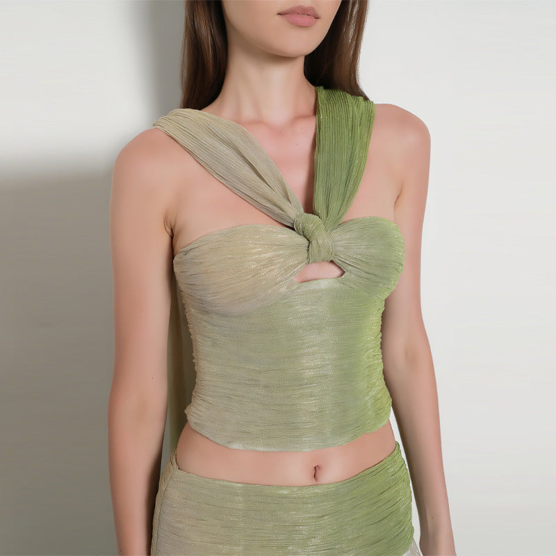 Damen schickes Maxikleid mit geflochtenem Oberteil und fließendem Rock EB
