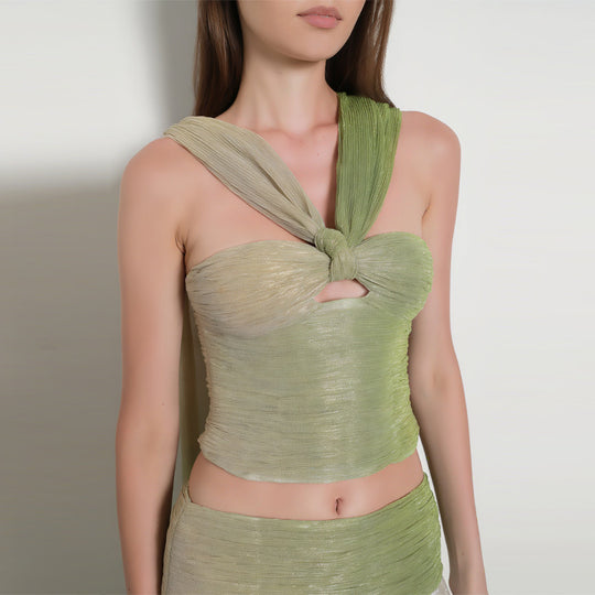 Damen schickes Maxikleid mit geflochtenem Oberteil und fließendem Rock EB