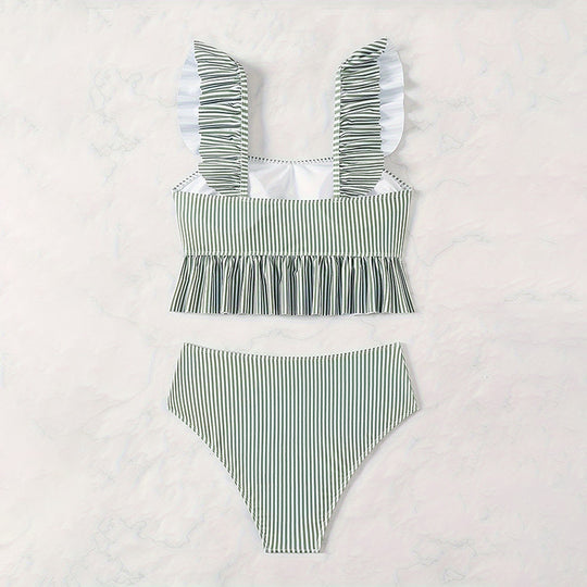 Damen Hochwaist-Bikini-Set mit rüschiertem Oberteil EB