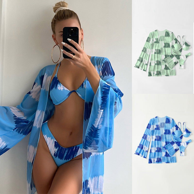 Damen Bikini-Set mit elegantem Cover-Up und verführerischem V-Ausschnitt EB