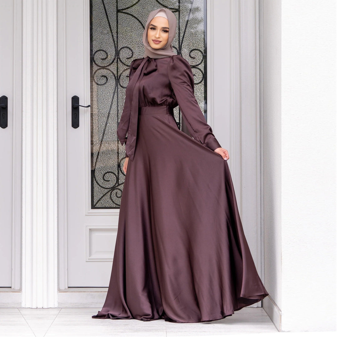 Damen Maxi-Kleid mit fließenden Ärmeln und elegantem Taillengürtel EB
