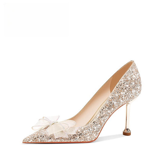 Damen Glamouröse Spitzen-Pumps mit glitzernden Akzenten und zierlichem Absatz EB