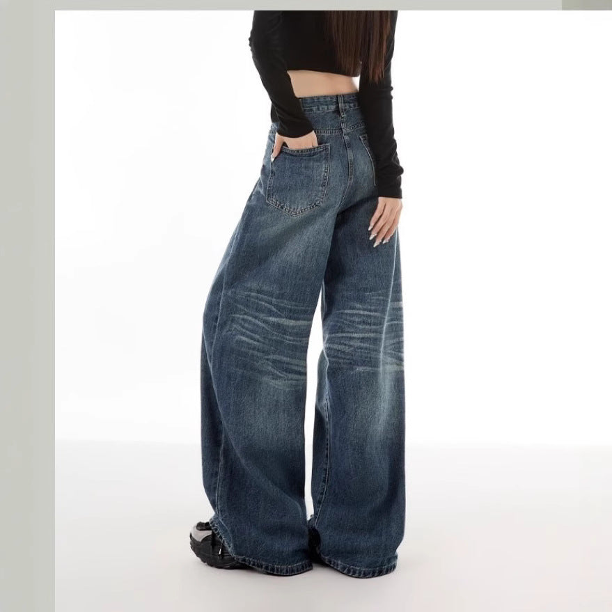 Damen Weite Denim-Hose mit lässigem Schnitt und einzigartigen Waschungen EB