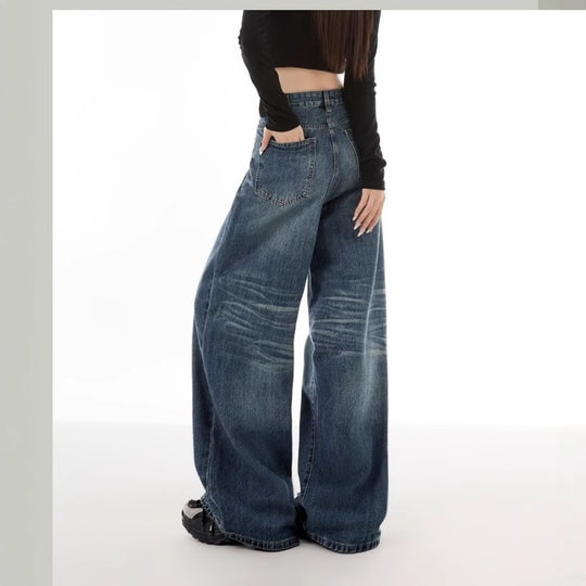 Damen Weite Denim-Hose mit lässigem Schnitt und einzigartigen Waschungen EB