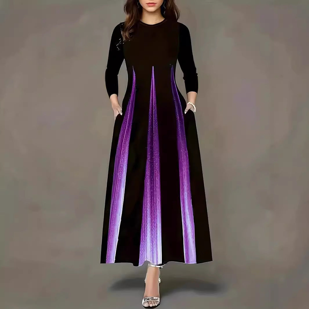 Damen Elegantes Maxikleid mit einzigartigem Farbverlauf und praktischen Taschen EB