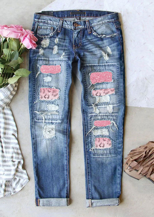 Damen Ripped Jeans mit modischen Patches und lässigem Schnitt EB