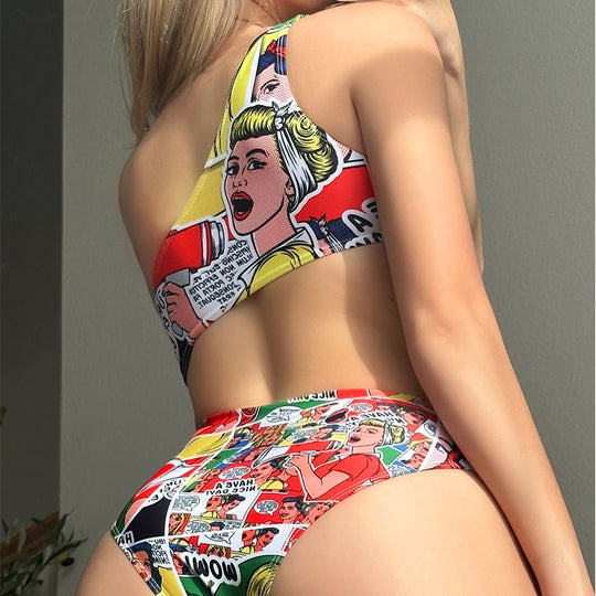 Damen Einseitiger Badeanzug mit aufregendem Comic-Design EB