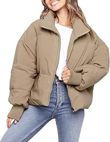 EB | Damen Casual Kurze Gepolsterte Pufferjacke mit Reißverschluss und Taschen