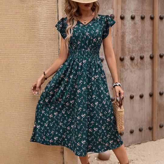 Damen Midikleid mit floralem Muster und Raffungen EB