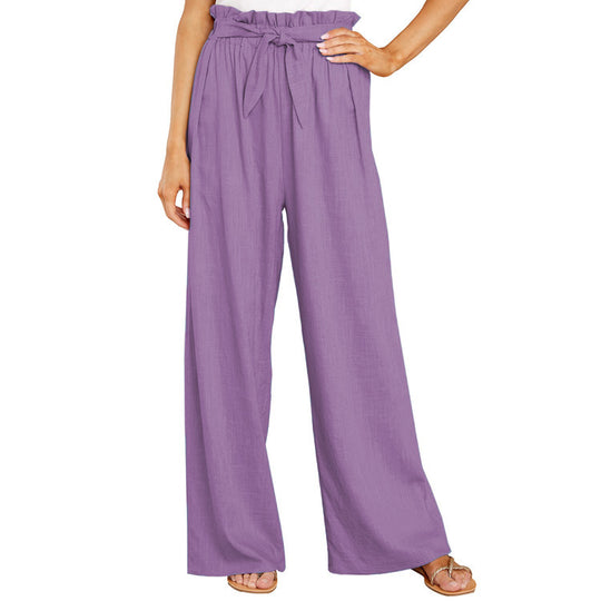 Damen Weite Sommerhose mit elastischem Bund und Bindegürtel EB