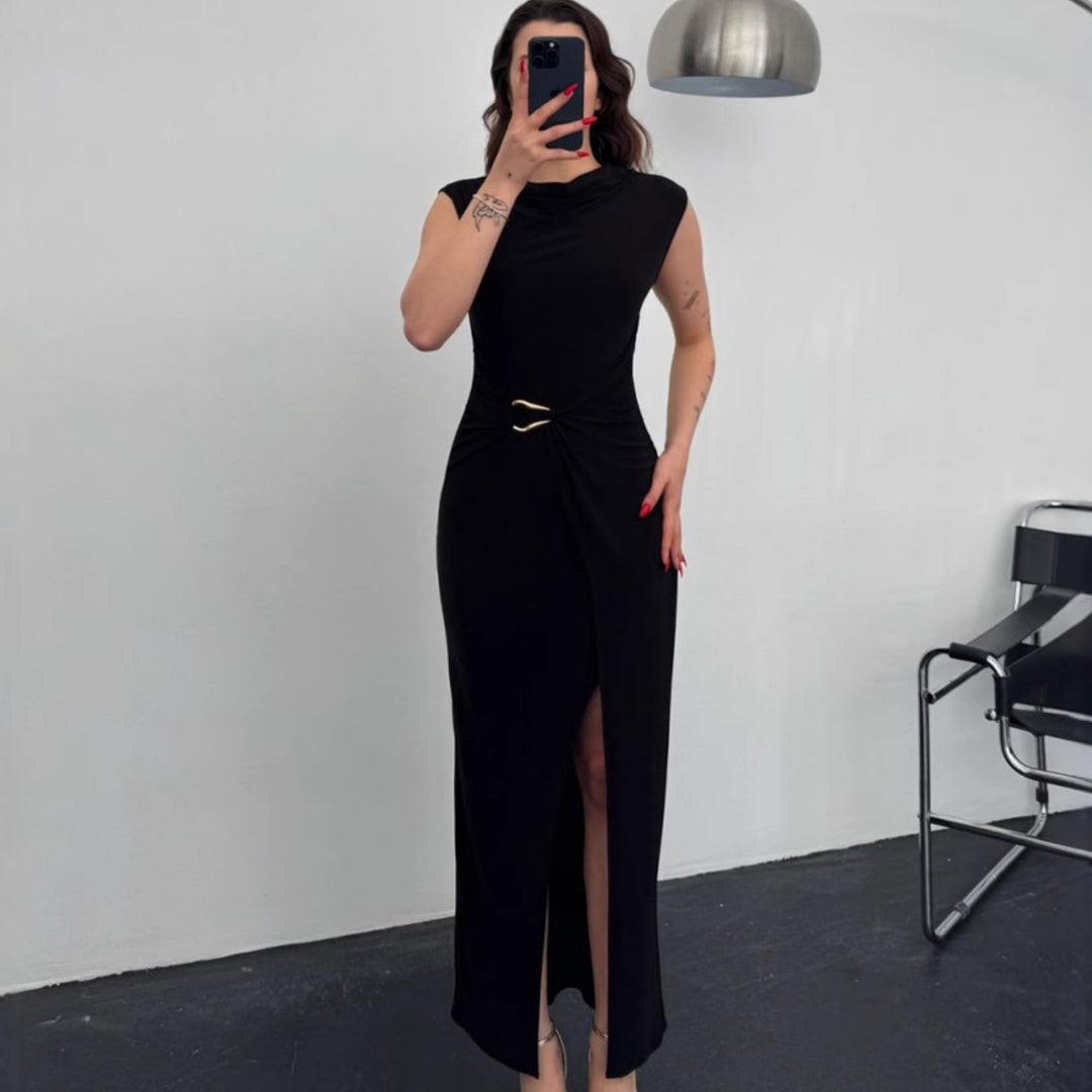 Damen Elegantes Wickelkleid mit seitlichem Schlitz und Gürtel EB