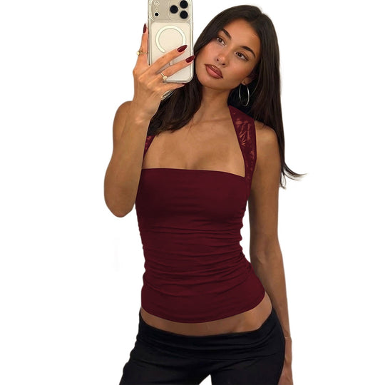 Damen Top mit feinen Spitzen-Details und figurbetontem Schnitt EB