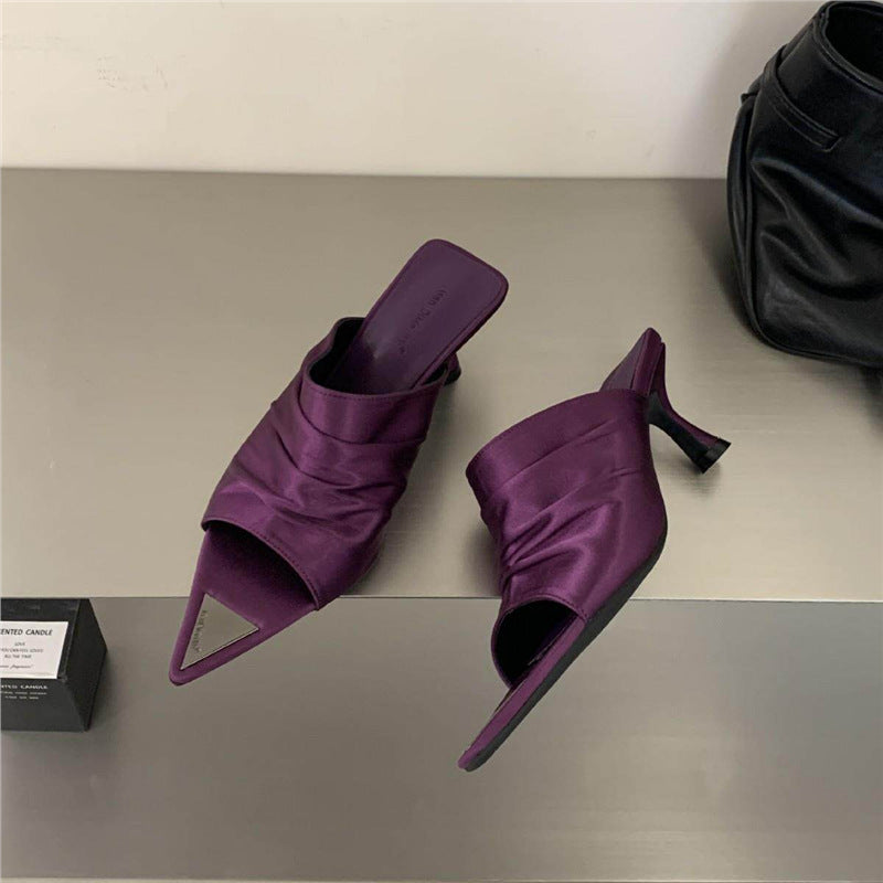 Damen offene Mules mit elegantem Rüschendesign EB