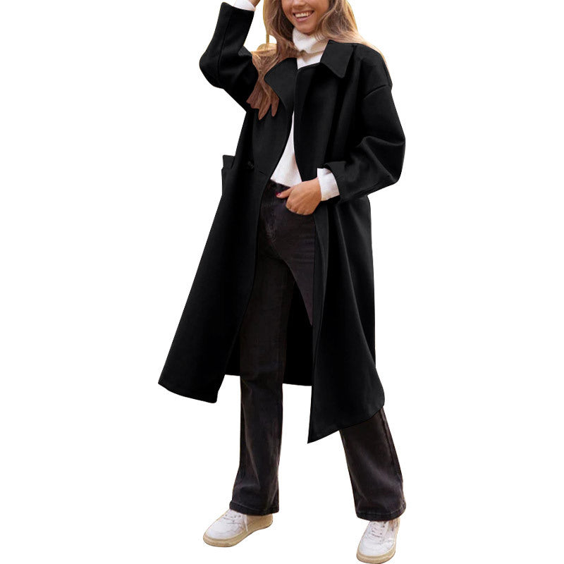 Damen Oversize-Mantel mit weitem Revers, überschnittener Schulter und verdeckter Knopfleiste EB