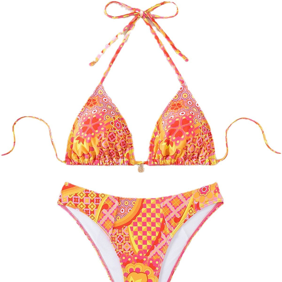 Damen Triangel-Bikini mit einzigartigem Mosaik-Muster und verstellbaren Bindebändern EB