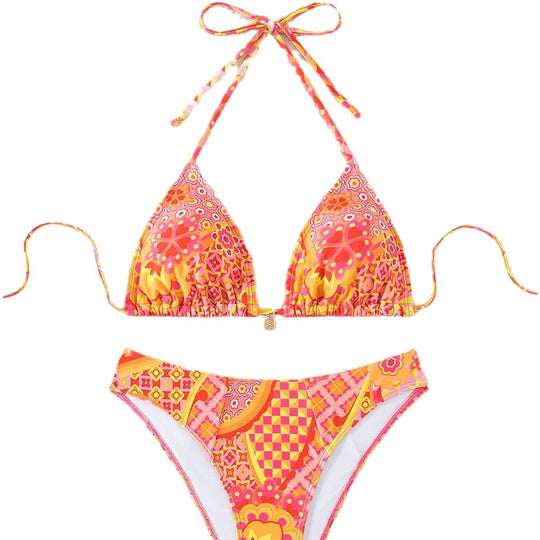 Damen Triangel-Bikini mit einzigartigem Mosaik-Muster und verstellbaren Bindebändern EB